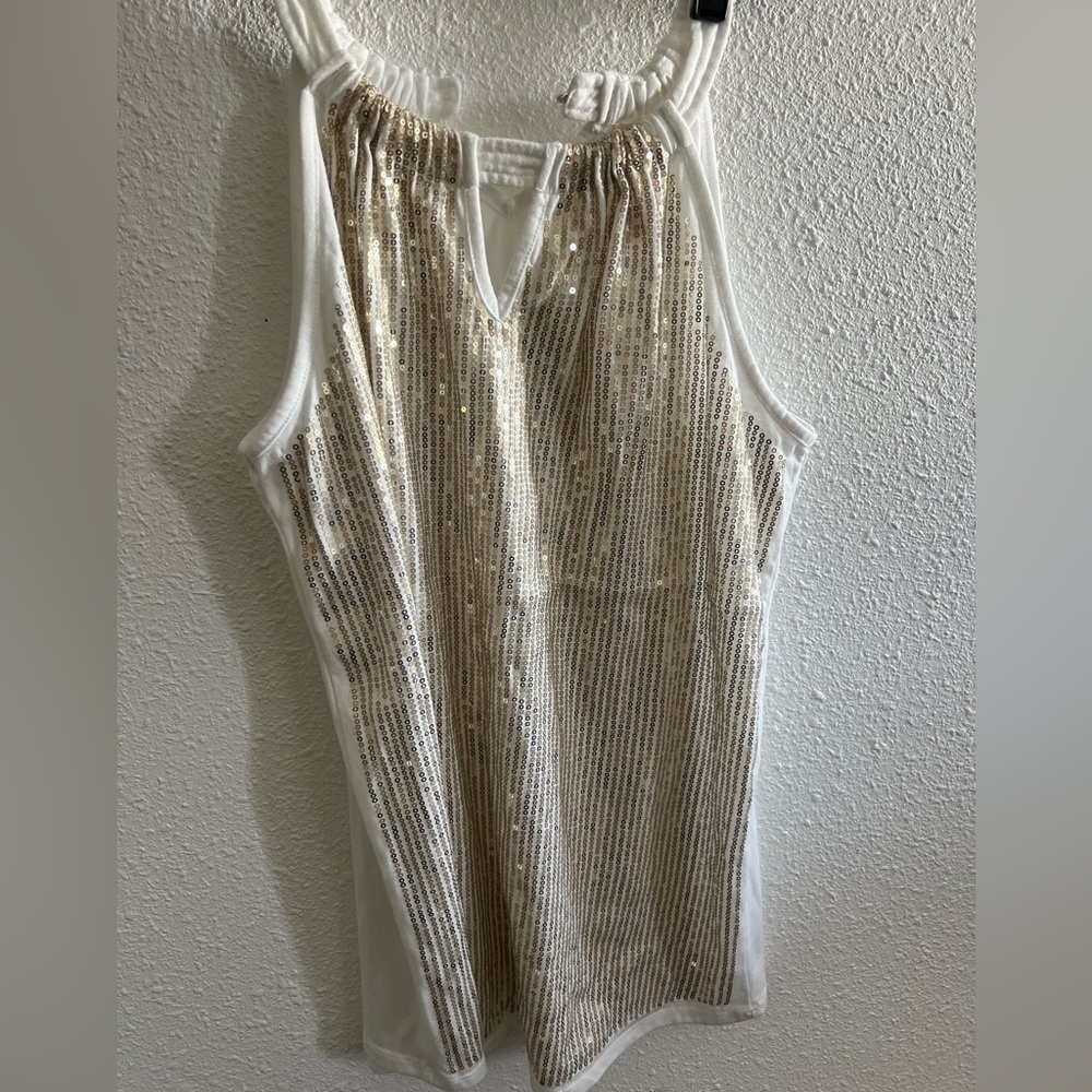 No Boundaries White and Gold Sequin Top